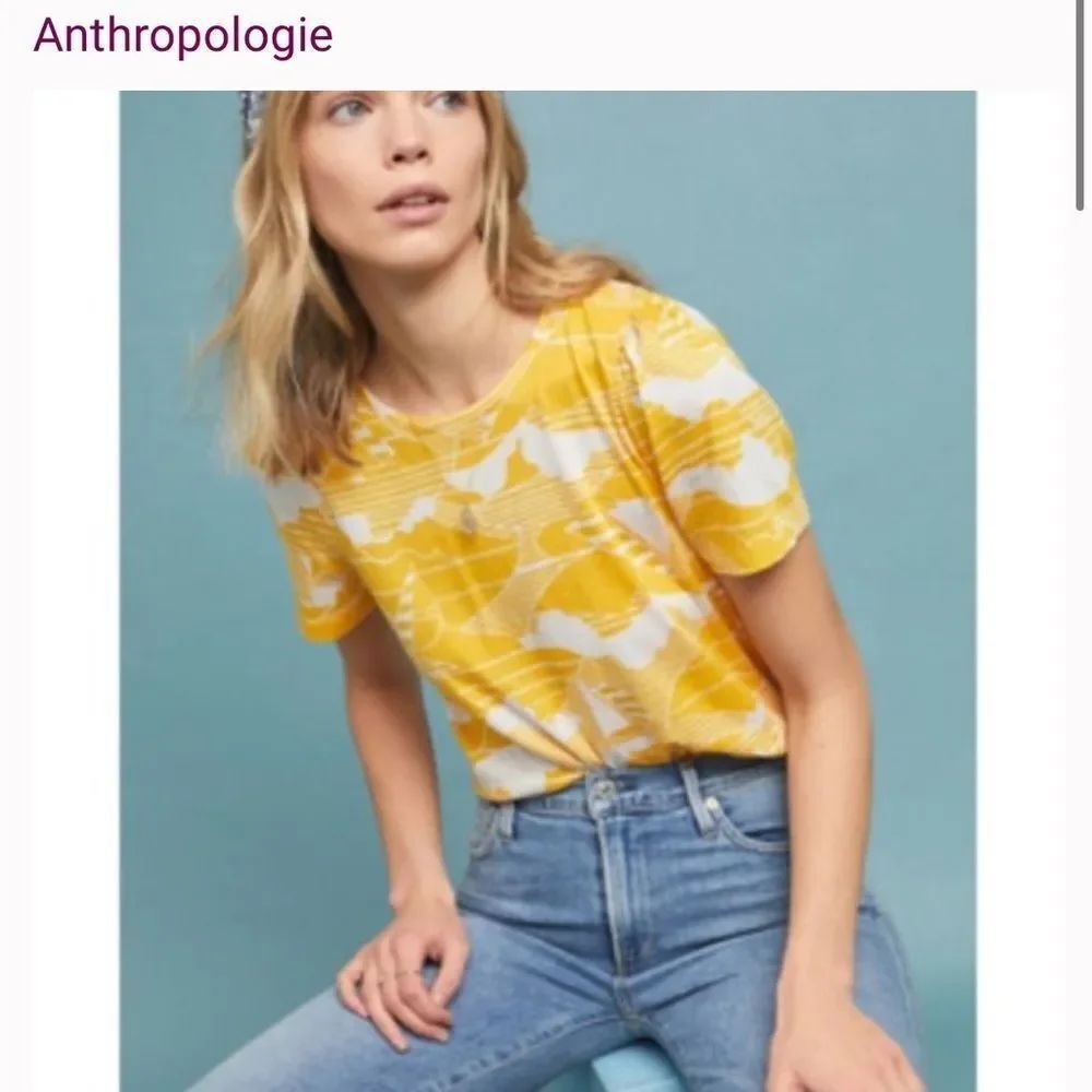 Anthropologie Conversation Teeβin Come Sail Away Yellow Short Sleeve Top size XS